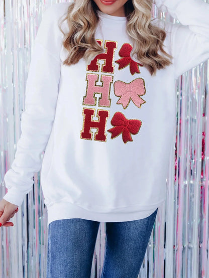Women's Christmas Tree Sequin Sweatshirt in milky white with sparkling embroidery, perfect for holiday fashion.