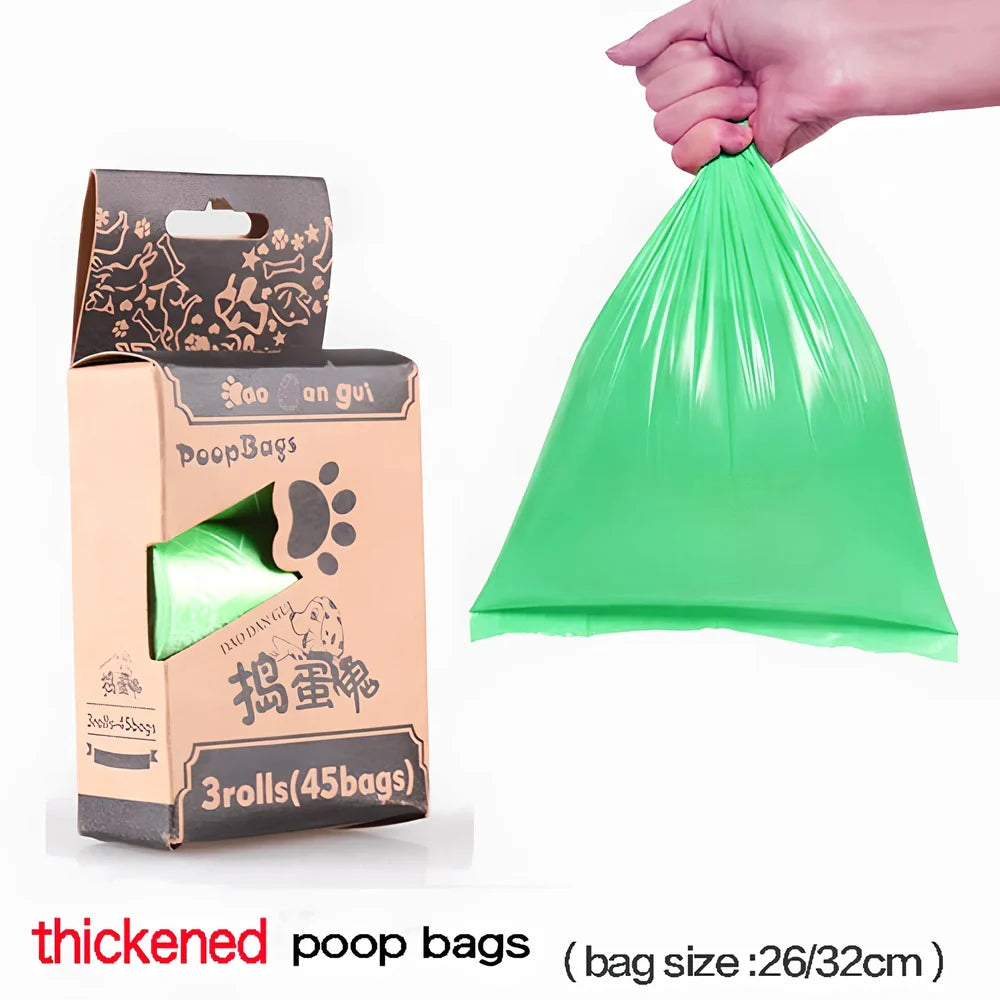 Grey-blue LED pet waste bag dispenser with metal carabiner clip measuring 10x4.5cm