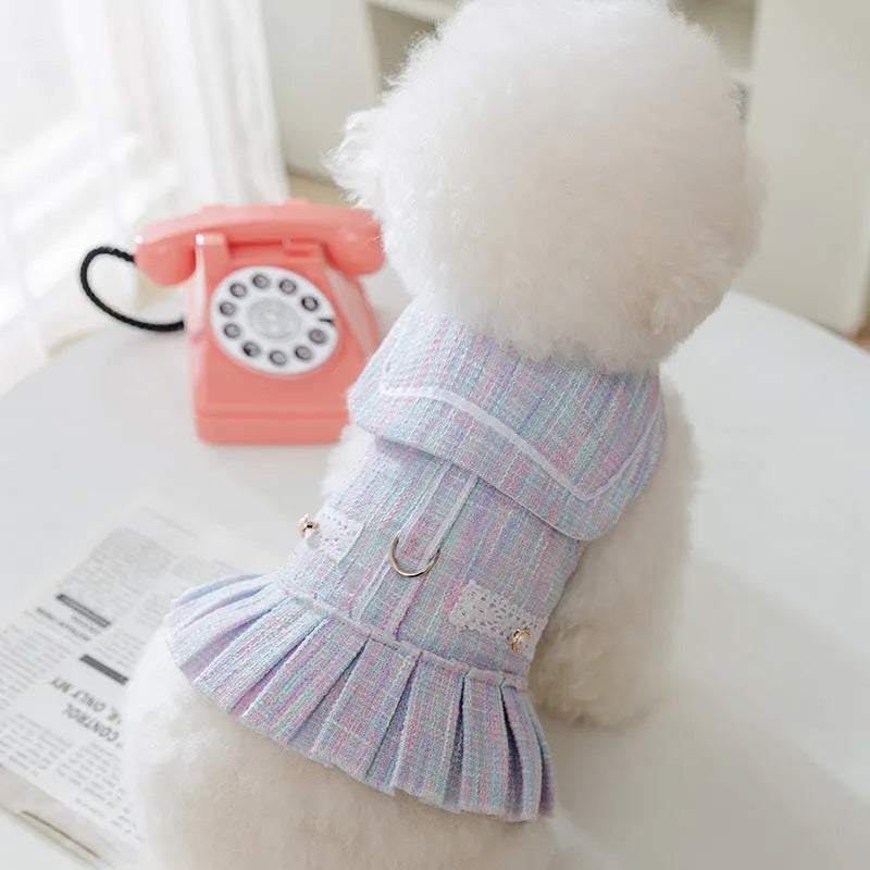 Cat small dog pet clothes in breathable polyester fibre, available in four precise sizes (S, M, L, XL) with weight-based recommendations, for small dog breeds and cats in pink or Salem purple