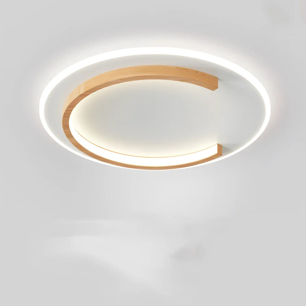 Round wooden ceiling LED light with stepless dimming control for bedroom installation