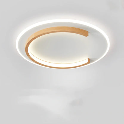 Round wooden ceiling LED light with stepless dimming control for bedroom installation