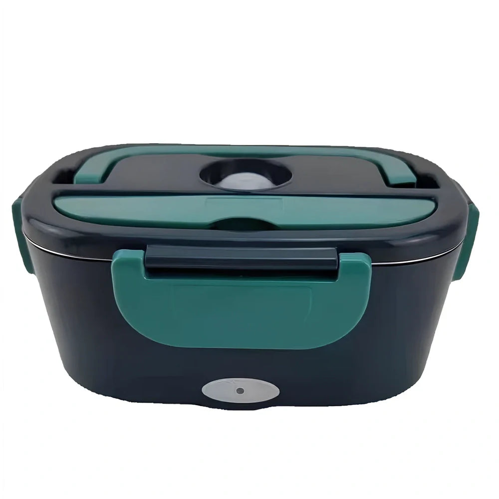 Large 1-2L insulated electric lunch box in silver gray with 304 stainless steel interior and 220V adapter for home car heating