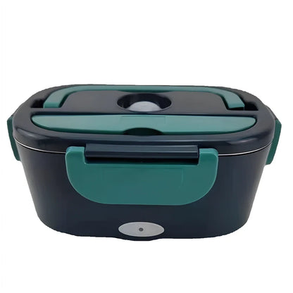 Large 1-2L insulated electric lunch box in silver gray with 304 stainless steel interior and 220V adapter for home car heating