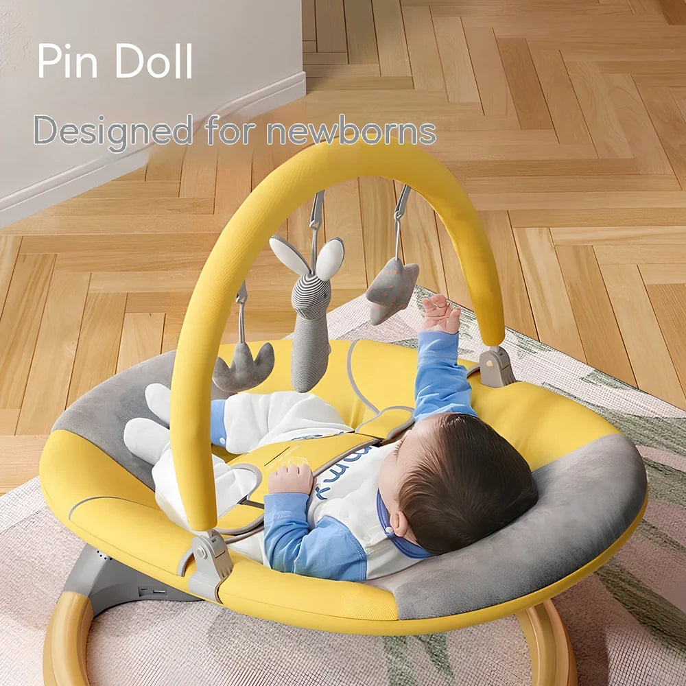 Cloud mist blue electric baby rocking chair with mosquito net and toy holder