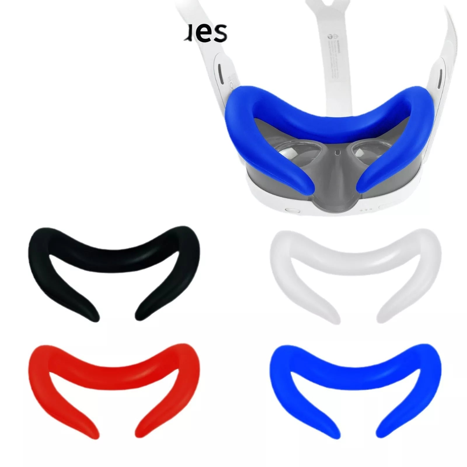 Silicone VR headset mask replacement in black, white, blue, and red