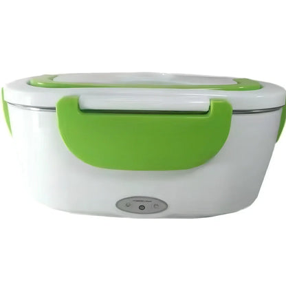 Large 1-2L insulated electric lunch box in silver gray with 304 stainless steel interior and 220V adapter for home car heating