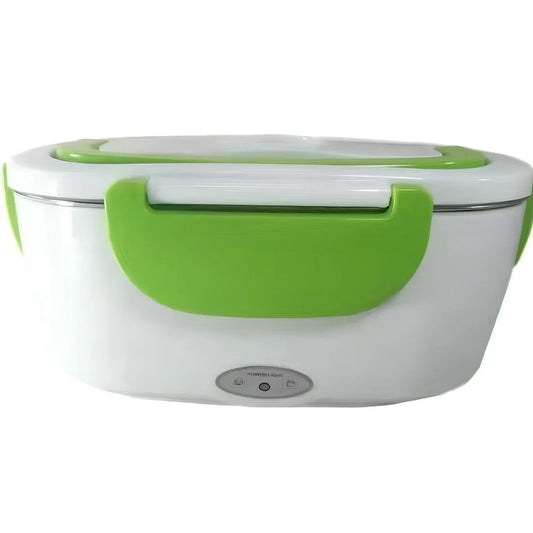 Large 1-2L insulated electric lunch box in silver gray with 304 stainless steel interior and 220V adapter for home car heating