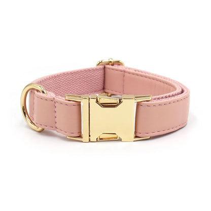 Velvet leather dog collar with colour block design showing buckle fastening in available colour options