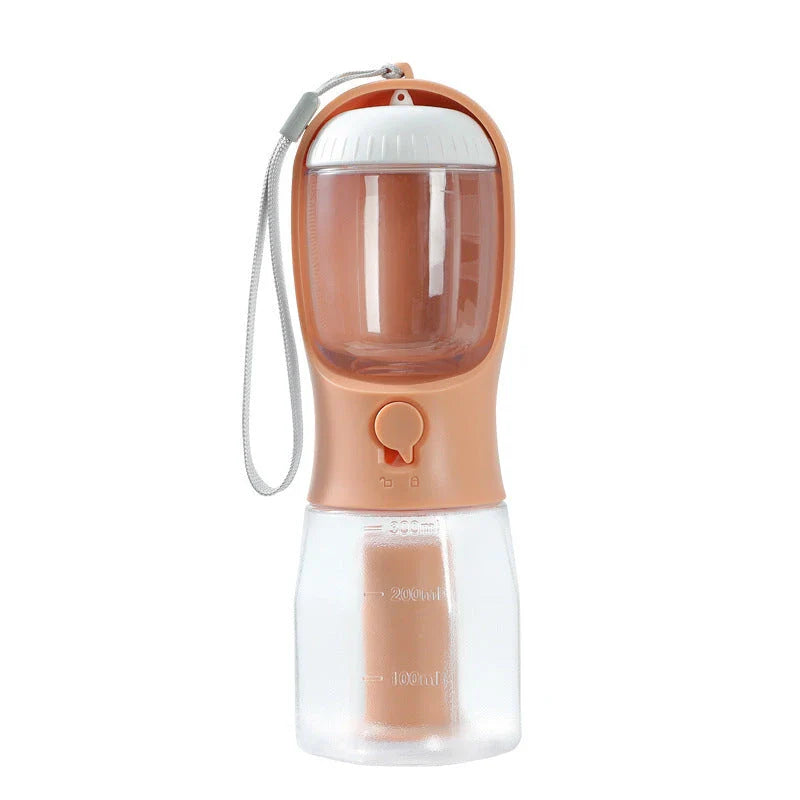 Versatile 3-in-1 pet water bottle with integrated water dispenser, food container, and waste bag compartment