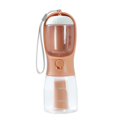 Versatile 3-in-1 pet water bottle with integrated water dispenser, food container, and waste bag compartment
