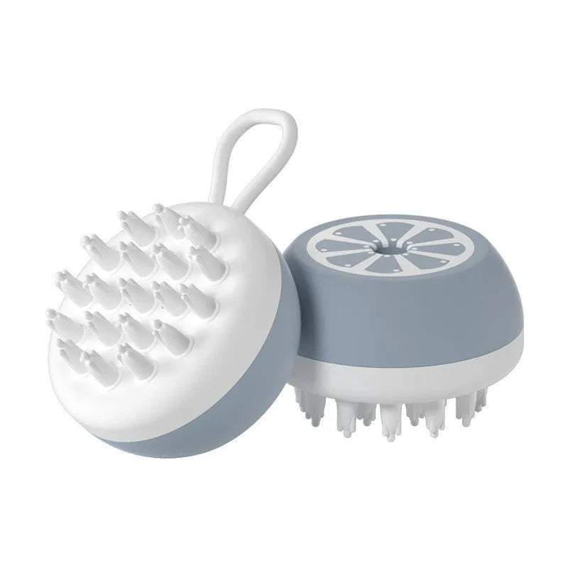 Yellow silicone pet bath brush with 3D massage head for dog and cat grooming measuring 102x70x46mm