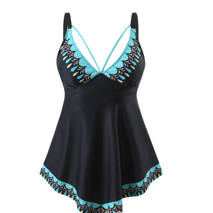 Plus size green two-piece bikini swimsuit with backless design and briefs style for swimming sports