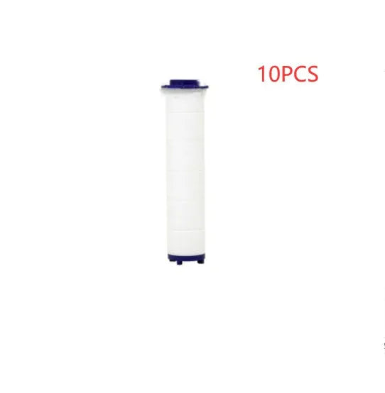 Chrome-finished ABS plastic water-saving shower head with a round, rotating spray head.