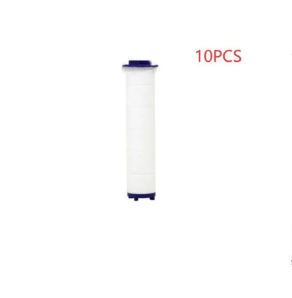 Chrome-finished ABS plastic water-saving shower head with a round, rotating spray head.