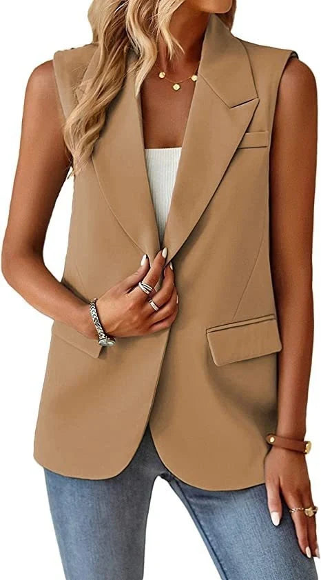 Women's loose fit sleeveless suit vest in various colors