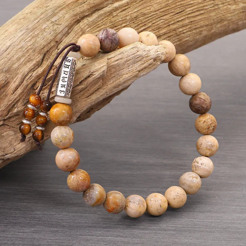 Handmade stone bead bracelet with wood colour finish and original design