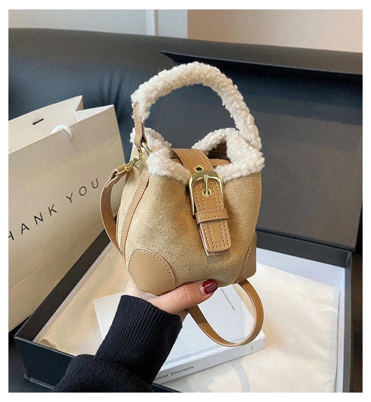 Stylish women's retro plush crossbody shoulder bag in multiple colors