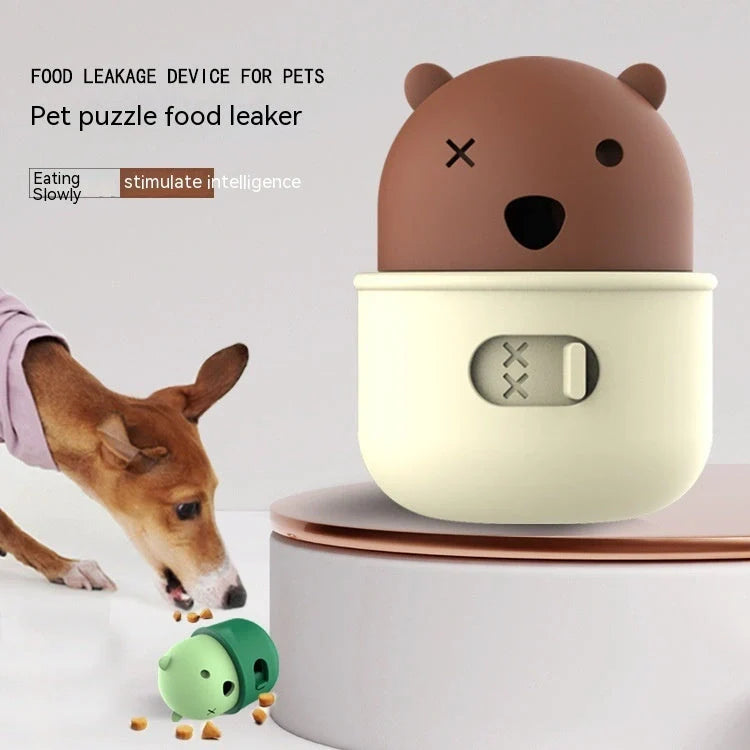 Adjustable leakage food feeder toy for dogs and cats in brown and green