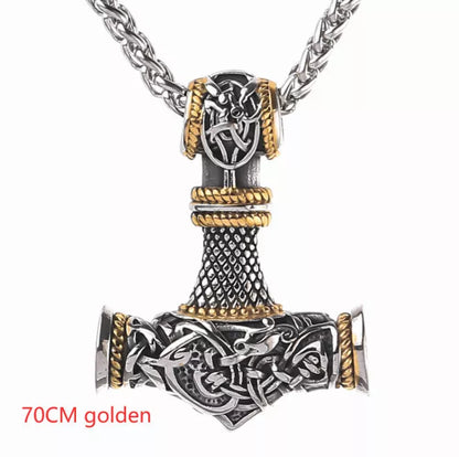 Nordic Vikings Hammer Rune Pendant Necklace for men in stainless steel and titanium steel