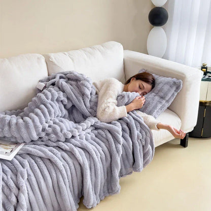 Luxurious Bubble Faux Rabbit Fur Blanket in various colors and sizes, providing cozy and warm comfort