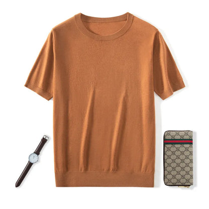 Men's loose-fit knitted short sleeve casual pullover shirt in multiple colours