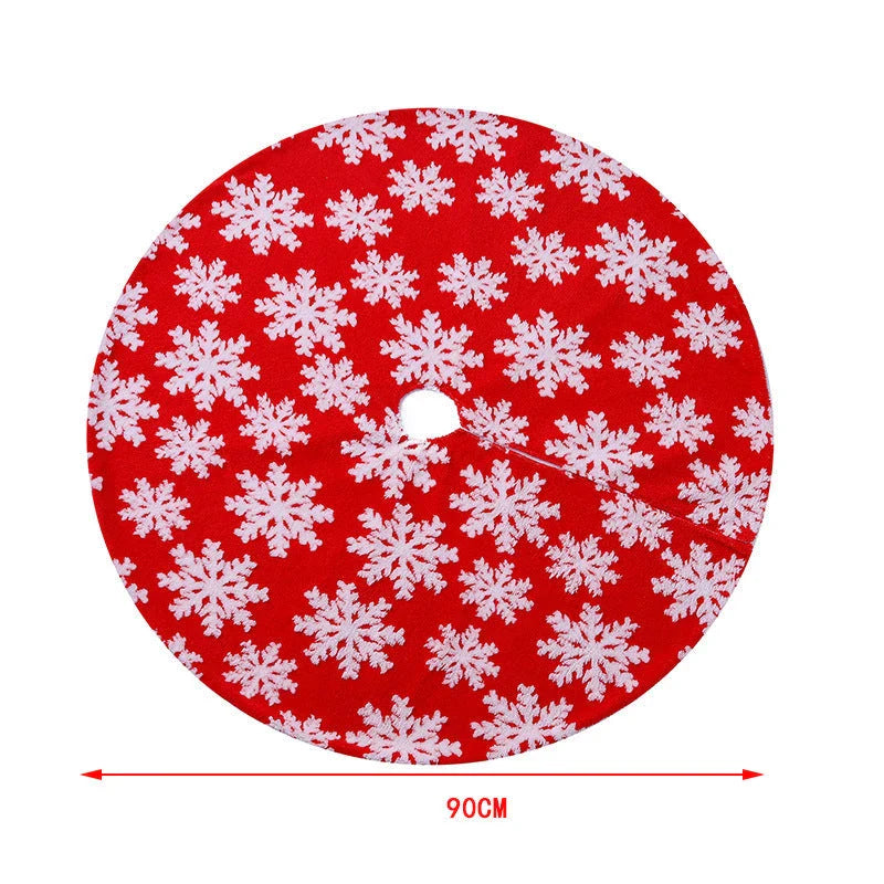 Elegant Christmas tree skirt with plush snowflake design, creating a cozy and festive holiday atmosphere.
