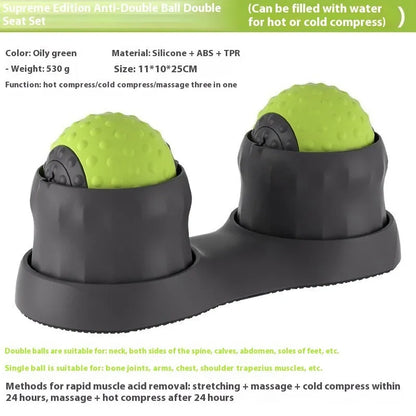 Massage ball with double-ball design in caramel mocha colour for cold and hot compress therapy