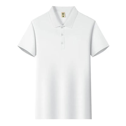 Man's short sleeve Ice Silk lapel business shirt shown in multiple colours including black, navy, and light blue.