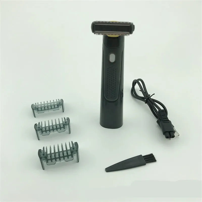 Wireless rechargeable precision shaver with stainless steel blades and LED light