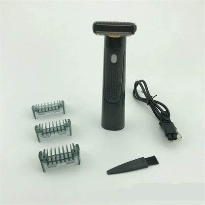 Wireless rechargeable precision shaver with stainless steel blades and LED light