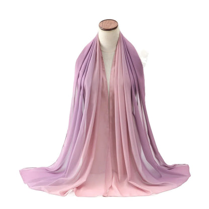 Women's chiffon bubble towel scarf in ethnic pattern showing draped length of 175 cm