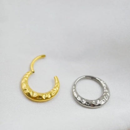 Titanium alloy concave-convex nose ring with carved texture in gold or silver colour, 1.2mm thickness