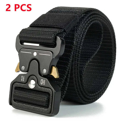 Men's thick canvas tactical belt with an alloy release buckle, shown in Army Green colour.