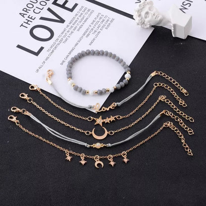 Gold alloy star moon personality pendant bracelet with geometric design