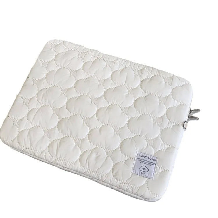Cloud embroidery cotton notebook storage bag for iPad and tablet PC in white or blue, 11 to 15.6 inch sleeve