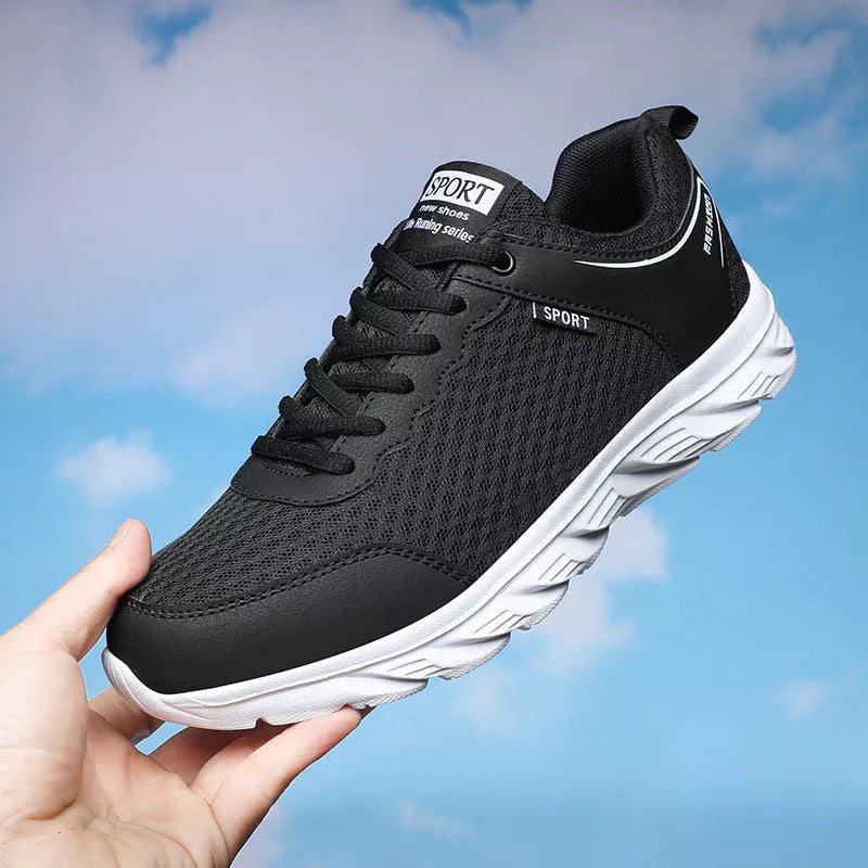 Men's black mesh sports shoes with soft sole for casual wear