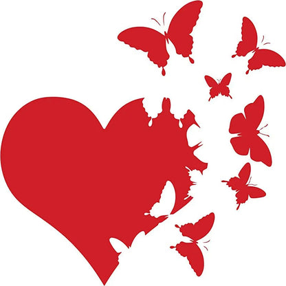 A white butterfly-shaped car body decoration sticker on a 15cm by 15cm square backing sheet.