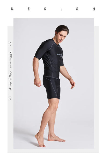 Men's blue quick-drying half sleeve swim top and pants set for swimming and snorkelling