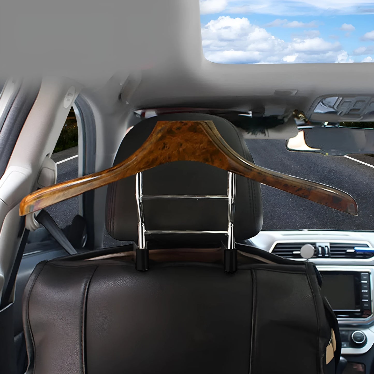 Wood yellow stainless steel car clothes hanger measuring 46.5cm for suits and uniforms