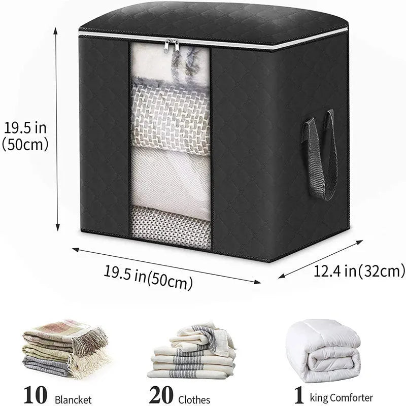 Non-woven storage bag in beige colour with handbag shape for organising quilts and clothes