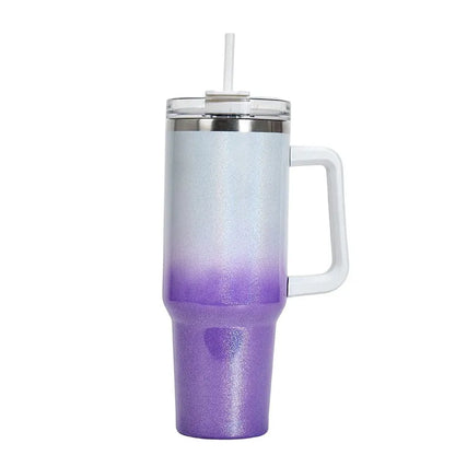 Stainless steel vacuum insulation cup with gradient colour, 27.5cm tall with 10cm wide mouth opening