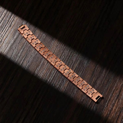 Retro bronze three-row zinc alloy bracelet with geometric links and regulator, unisex electroplated jewellery
