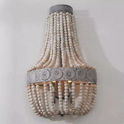 Retro American style distressed wooden bead chandelier for living room or study lighting