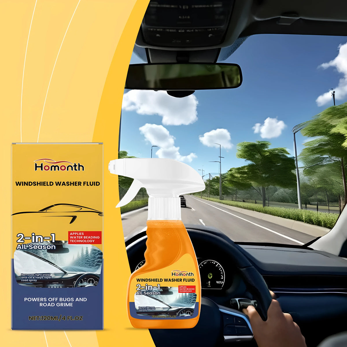 120ml windshield cleaning agent bottle, 9.2x15.5cm, car glass decontamination liquid with orange extract