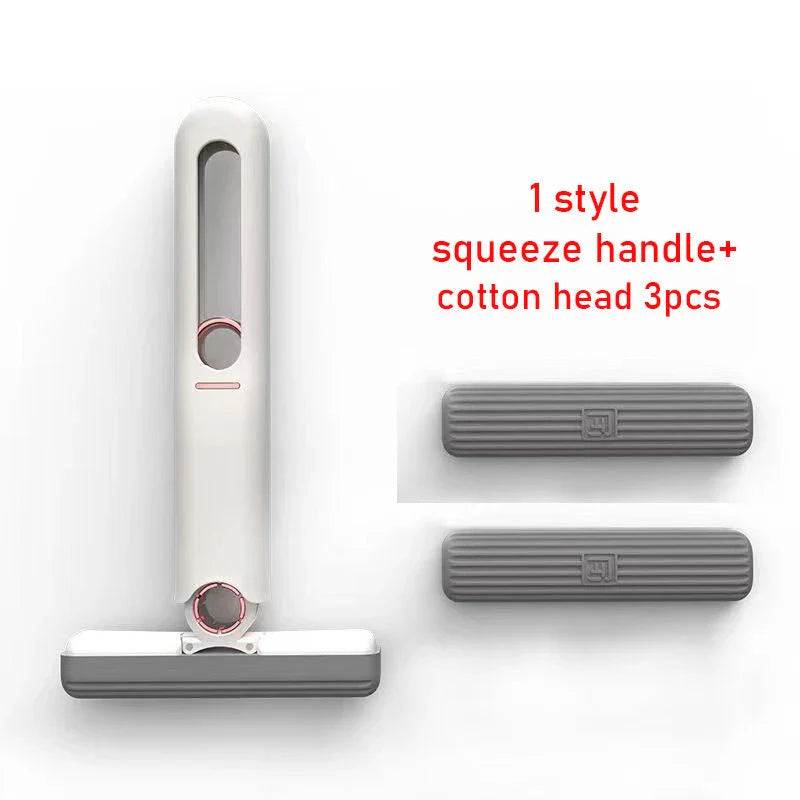 Versatile floor cleaning mop with single-handed squeeze handle, push-pull dehydration mechanism, and biodegradable cotton head