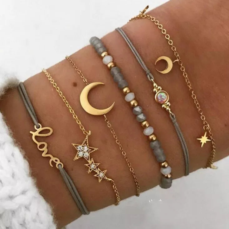 Gold alloy star moon personality pendant bracelet with geometric design