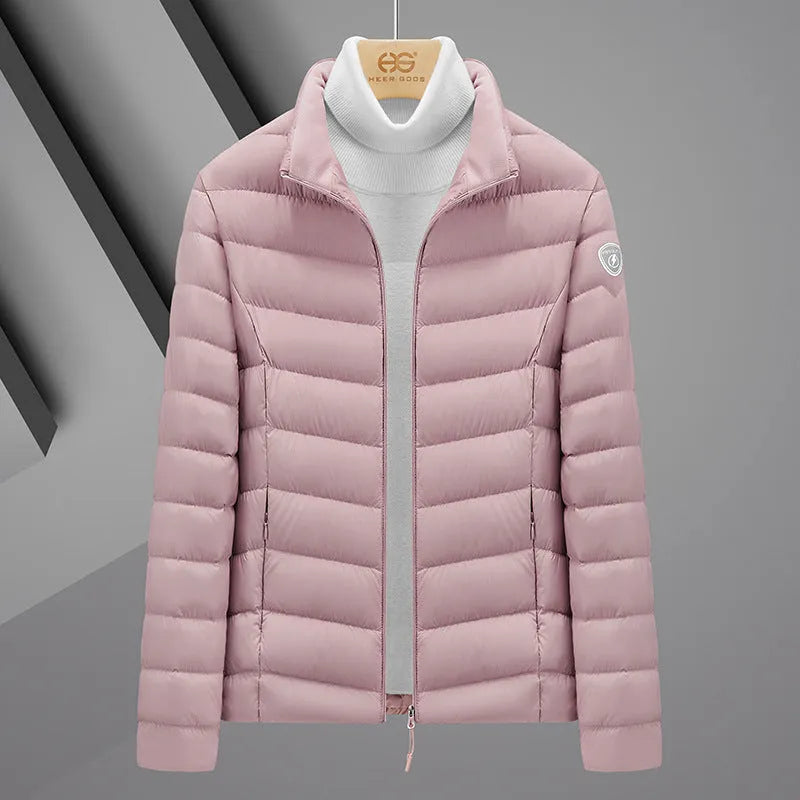 Plus size grey goose feather padded jacket, non-hooded, 50cm length, men's and women's colours, sizes S to 6XL