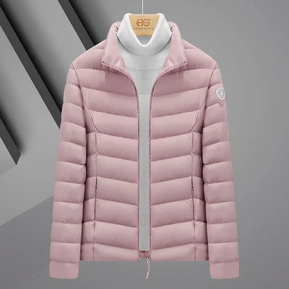 Plus size grey goose feather padded jacket, non-hooded, 50cm length, men's and women's colours, sizes S to 6XL