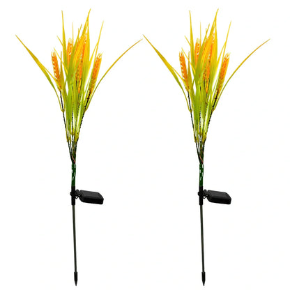 Solar wheat ear garden lamp with seven LED heads and 75mm diameter for outdoor pathway lighting