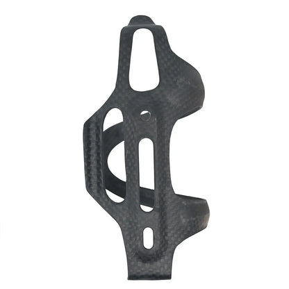 Black carbon fibre side pull water bottle cage for bicycles with 145mm height and 76mm width dimensions